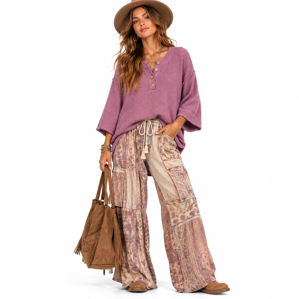 Free People Womens XS Pink Waffle Knit Henley Top Oversized High Low Boho
